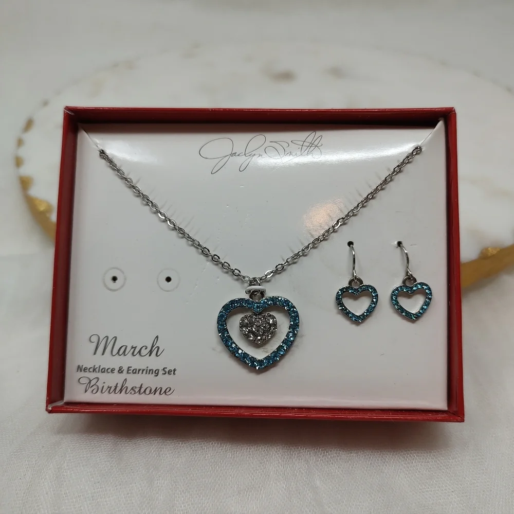 Jaclyn Smith Silver and Blue Heart Jewelry Set